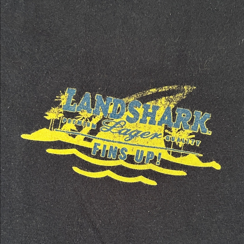 Landshark Lager “Fins Up!” Blue T-Shirt with Yellow Logo